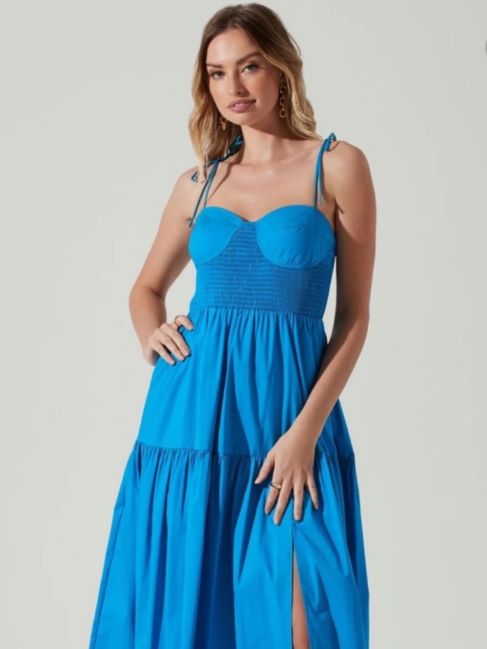 Astr FUSHIA Tiered Smocked Maxi Dress with Side Slit